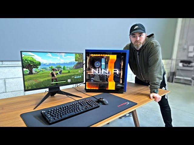 At What Pc Settings Does Ninja Play Fortnite Battl!   e Royale Here Is - the pc has the ninja logo and branding on it and has!    custom specs which you should check out using the specifications you will be able to run the game at
