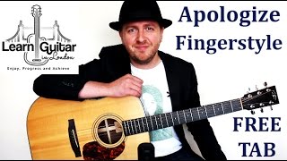 Apologize - Fingerstyle Guitar Tutorial - One Republic - Free TAB - Part 1