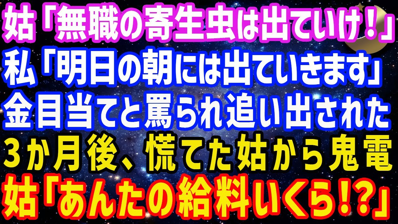 【スカッと総集編】義母「無職の寄生虫は出ていけ！」私「明日の朝には出ていきます」金目当てのと罵られ追い出された。3か月後、慌てた義母からお鬼電。義母「あんたの給料いくら！？」【修羅場】