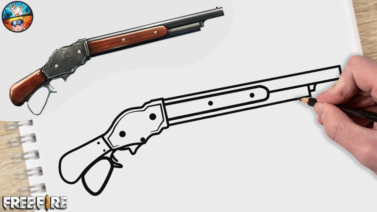 COMO DESENHAR ESCOPETA FREE FIRE FF - DESENHANDO ARMA FREE FIRE DESENHOS PASSO A PASSO