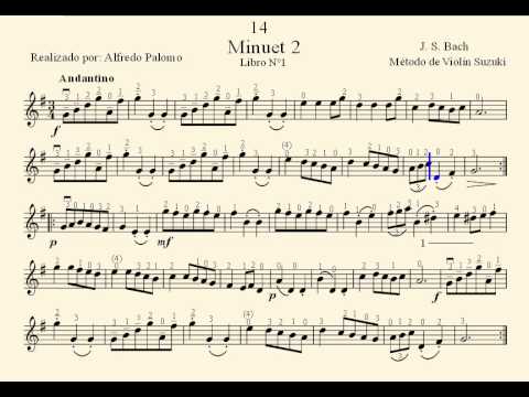 Partitura Minuet 2  Nº 14 J.S. Bach Método de Violín Suzuki Volume Nº1