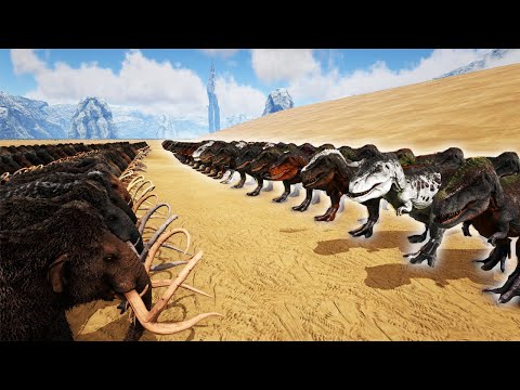 100 NEW TLC WOOLY MAMMOTHS VS 50 REXES | Ark Battles | Thyrulous