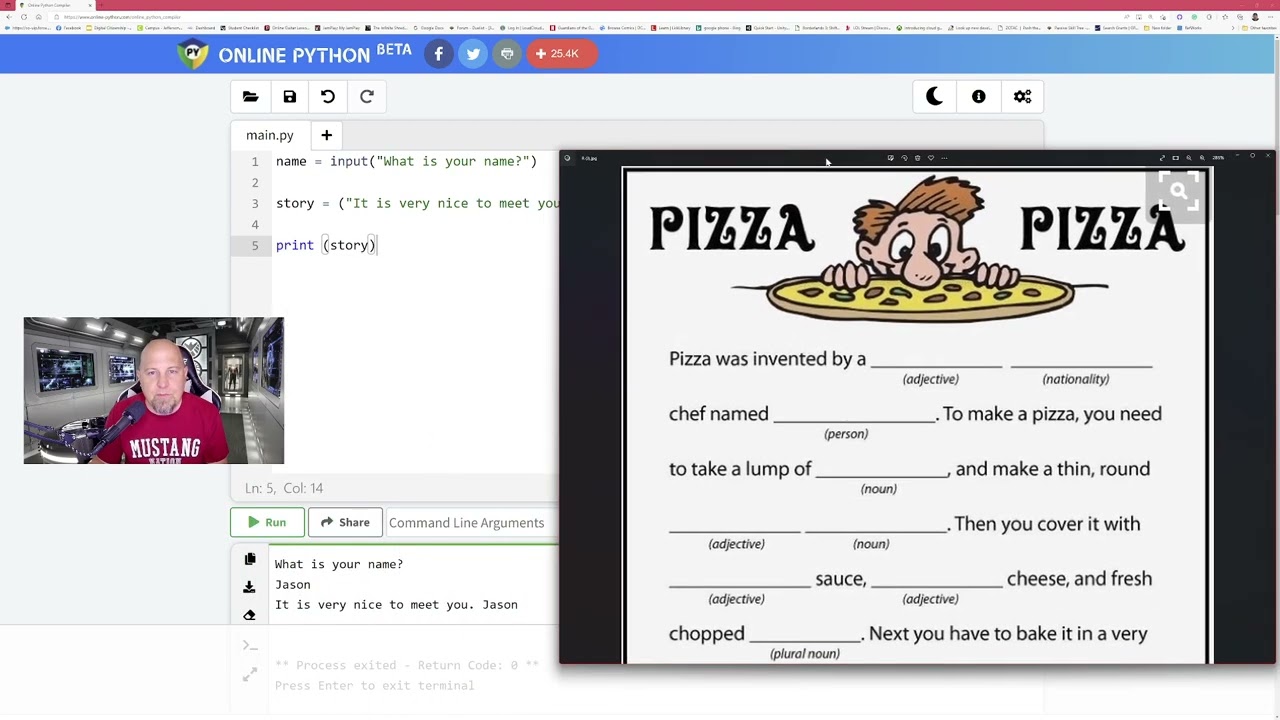 Quick Python Madlib (Mad Lib?)  tutorial.  Teach or learn with Python