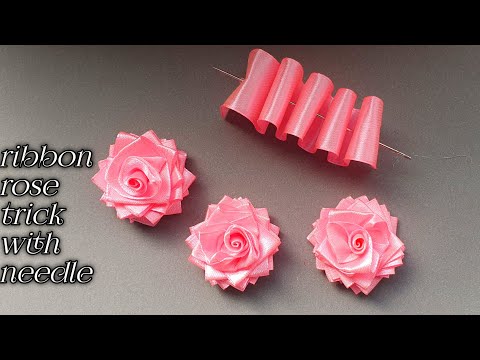Ribbon Flowers / How to make ribbon flowers / Easy making with needle / Amazing Ribbon Tricks