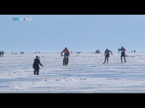 Extreme Russian Race: Endurance race on frozen lake in Siberia