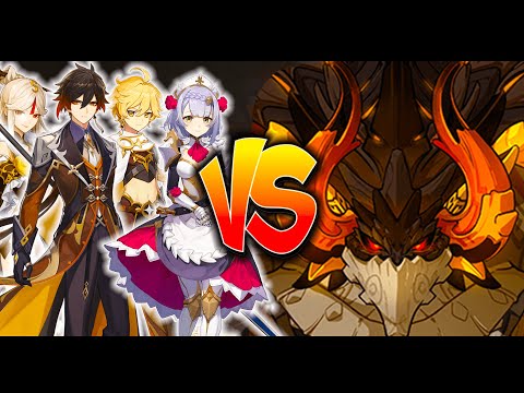 Full Level 90 Geo Team VS Azhdaha - Genshin Impact