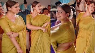 Nayanthara hot bouncing in yellow saree  saree nav