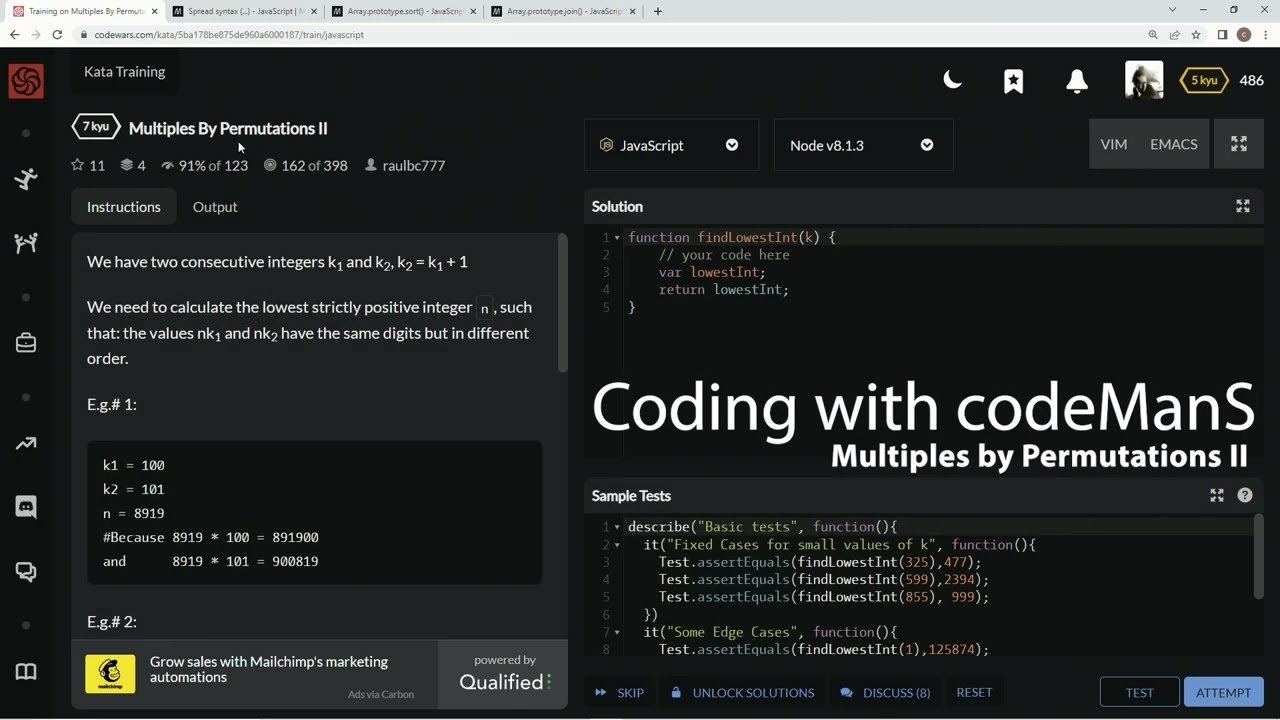 Codewars 7 kyu Multiples by Permutations II JavaScript