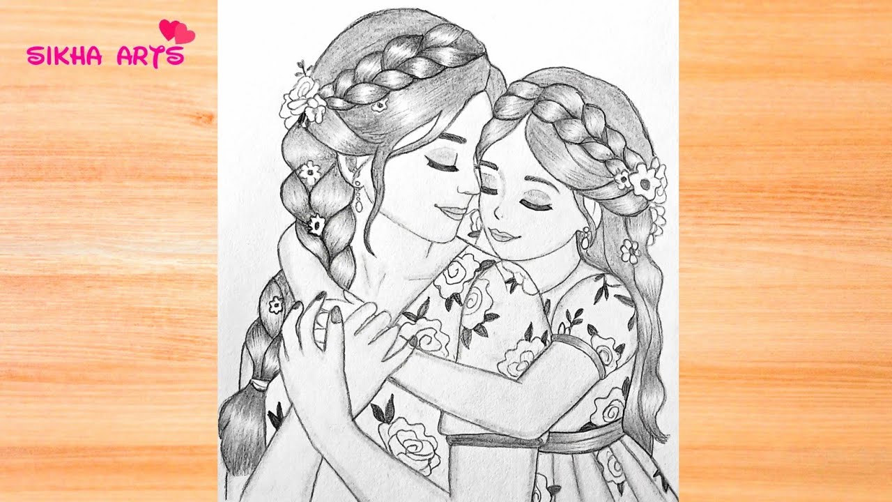 MOTHER'S DAY DRAWING || How to draw Mother and Daughter together || Pencil Sketch