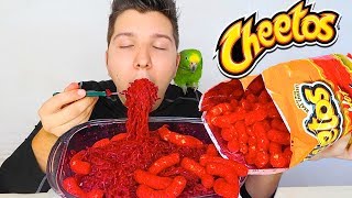 *BIG BITES* Flamin&#39; Hot *SPICY CHEETOS* Cheesy Puffs Instant Ramen Noodles *SOFT SPOKEN* • MUKBANG