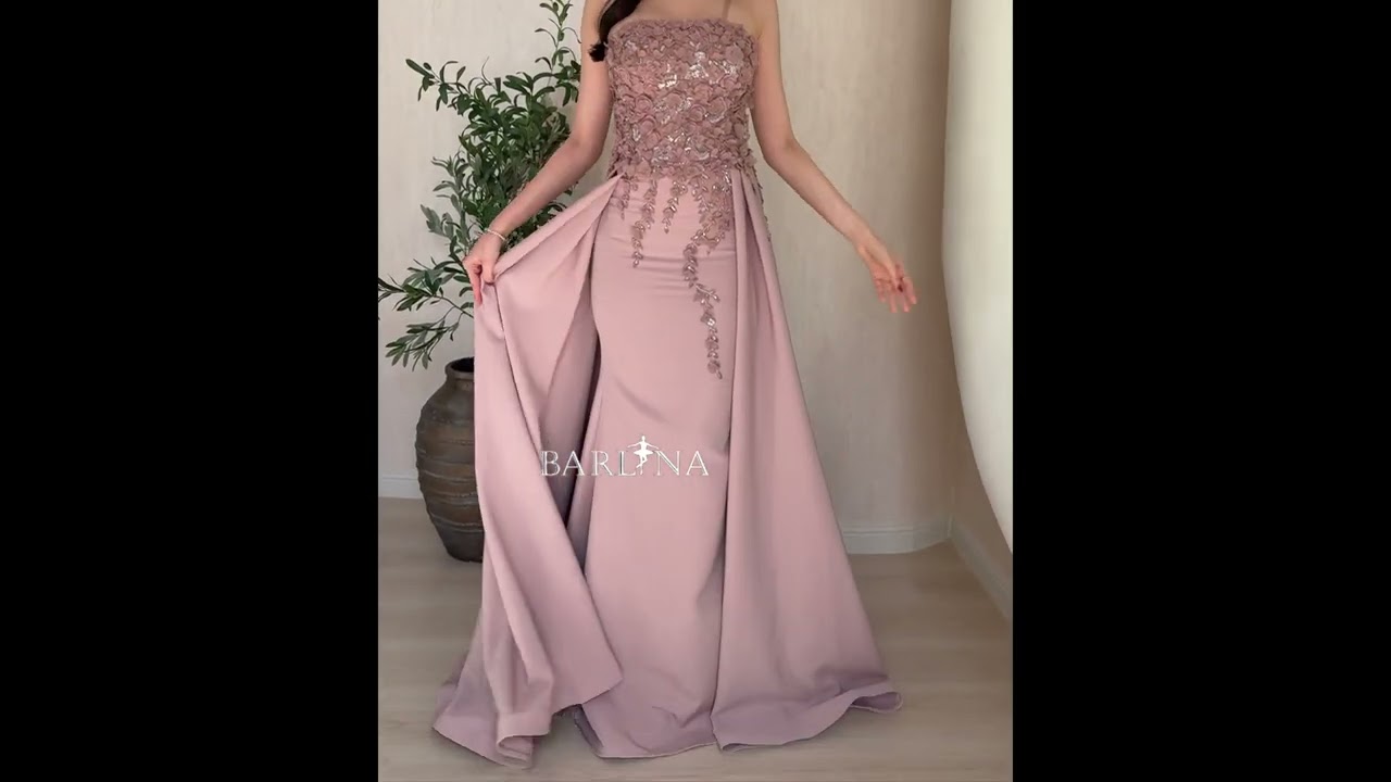 Elegant pink evening dress with delicate embroidery - XXL