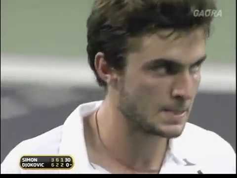 Djokovic distoys his racket (vs Simon in Shanghai 2009)