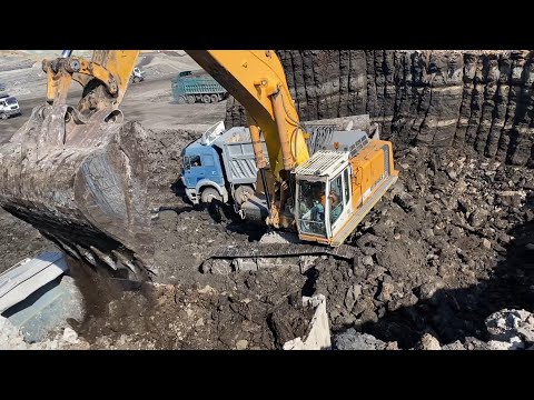 Liebherr 964 Excavator Loading Mercedes And MAN Trucks