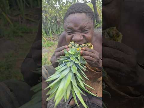 look how chaabaa is eating this forest pineapple like pro #africa #hadzabetribe #food #shorts #fyp