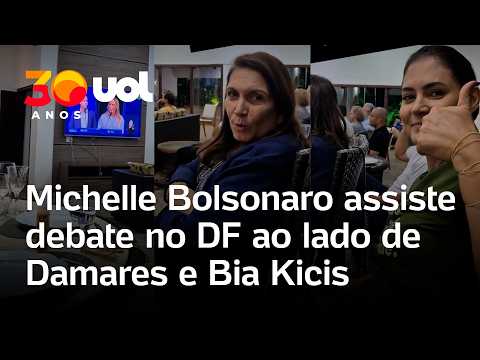 Debate na Band: Michelle Bolsonaro assiste ao confronto no DF ao lado de Damares Alves e Bia Kicis