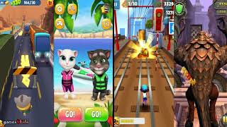 4 split screen gameplay Talking Tom Gold Run Jetski Subway Surfers Temple Run
