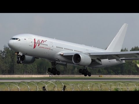 All white Boeing 777-200ER of VIM Airlines very smooth landing at St. Petersburg airport