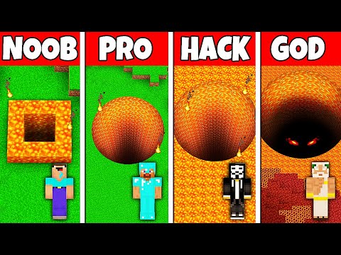 Minecraft Battle: NOOB vs PRO vs HACKER vs GOD! LAVA TUNNEL BASE HOUSE BUILD CHALLENGE in Minecraft