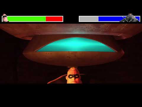 Mr. Increíble vs. Omnidroide v. 8 (primera pelea) con barras de vida - Los Increíbles (2004)