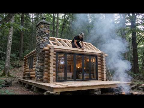 How to Build a Log Cabin in the Forest | Full Process (Start to Finish)
