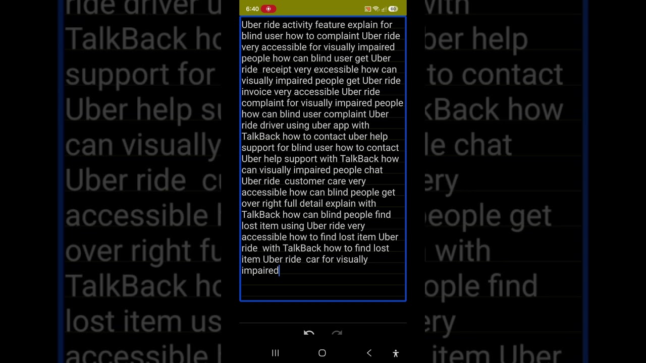 Uber Activity Tab Guide for Blind Refund Lost Item and Chat with TalkBack