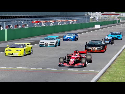 Ferrari F1 2018 vs All Bugatti Supercars - Monza