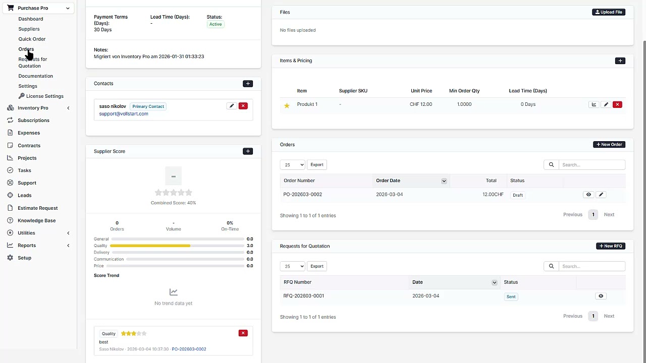 Quick orders - Purchase Pro — Suppliers, Purchase Orders, RFQs & Scorecard in Perfex CRM