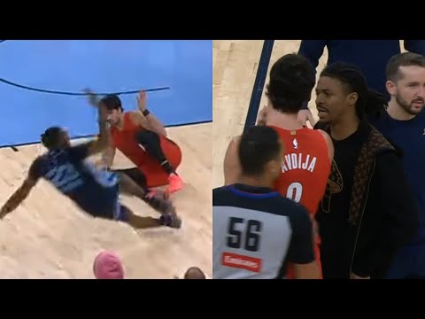 Ja Morant has words for Deni Avdija during timeout for tripping Cedric Coward 👀