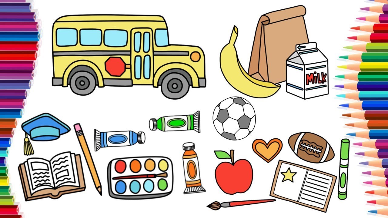 How to Draw School Supplies Coloring Pages for Children