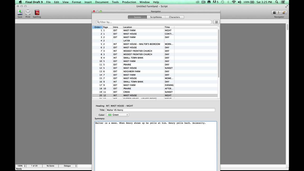 Final Draft 9 for Mac | Scene Navigator Tutorial