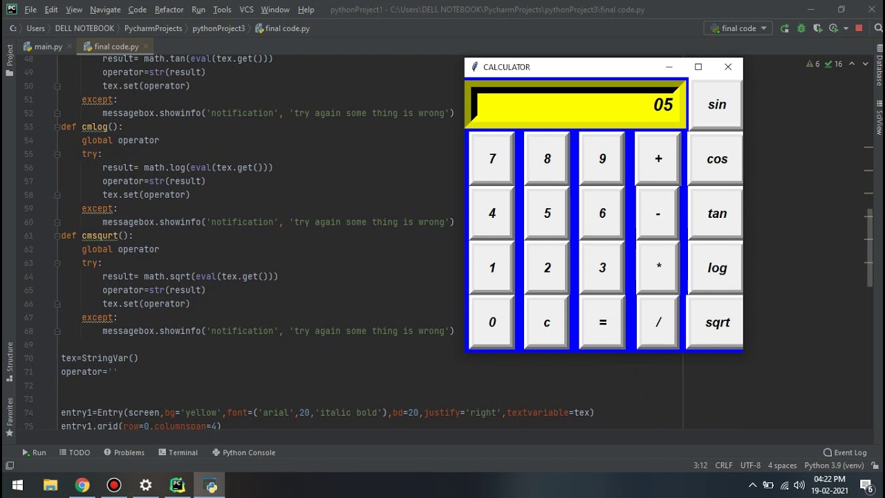Creating a simple Calculator in Python - Tkinter GUI | Using Pycharm | Python on Air