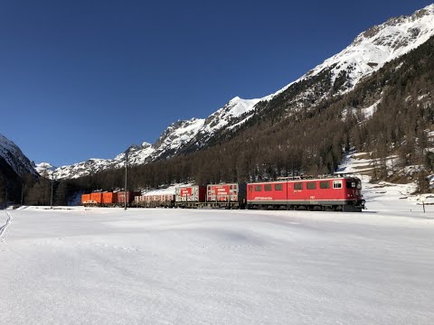 (HD) Trains on the Rhätische Bahn RhB - Saglialins, Bever, Samedan & Klosters - 10/1/20