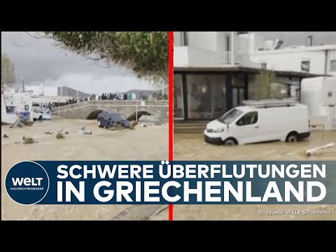 UNWETTER IN GRIECHENLAND: Sintflutartiger Regen überflutet Insel Paros – Autos werden weggespült!