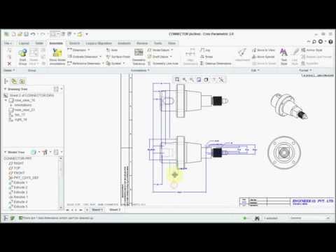 creo 3.0 tutorial detail drawing of connector ( Creo, Pro E, Creo2.0, Design, Mechanical Design )