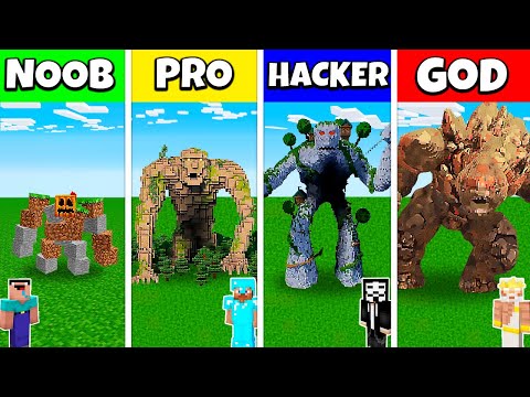 TEN - Minecraft Animations - INSIDE GOLEM HOUSE BASE BUILD CHALLENGE - Minecraft Battle NOOB vs PRO vs HACKER vs GOD / Animation