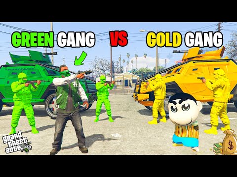 Franklin Starts His GREEN GANG to Battle With Shinchan YELLOW GANG in GTA 5! Shinchan & Chop