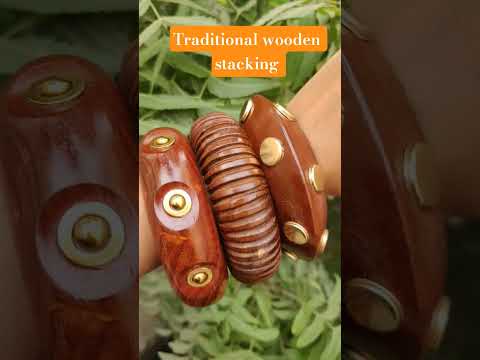 Brown traditional handcrafted wooden bangles stack for women...