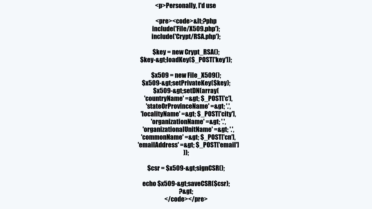 PHP Creating CSR using existing private key
