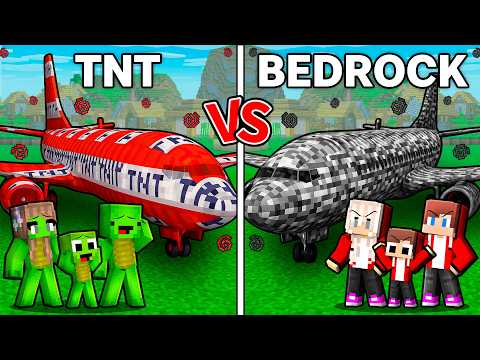 JJ and Mikey : TNT vs BEDROCK Family Airplane Battle - Maizen in Minecraft ! (Maizen)
