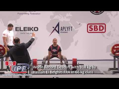 World Record Deadlift with 318 kg by Hassan El Belghiti FRA in 66 kg class