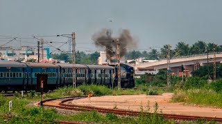 preview picture of video 'GOC WDP-4D makes puff of smoke and accelerates | MS MAQ Exp | Irugur | Indian Railways'