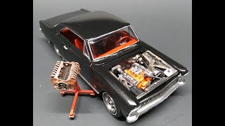 1966 Chevy Nova SS 327 2n1 1/25 Scale Model Kit Build Review Painting Weathering AMT AMT1198
