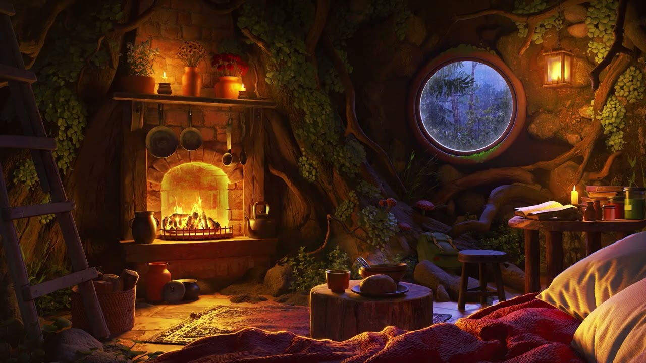 Fall Asleep in a Cozy Treehouse 🌧️ Rain & Fireplace Sounds for Deep Sleep