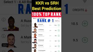 TEAM RANK #1 KKR vs SRH BEST TEAM PREDICTION | DREAM 11 grand league winning tips | TATA IPL 2022