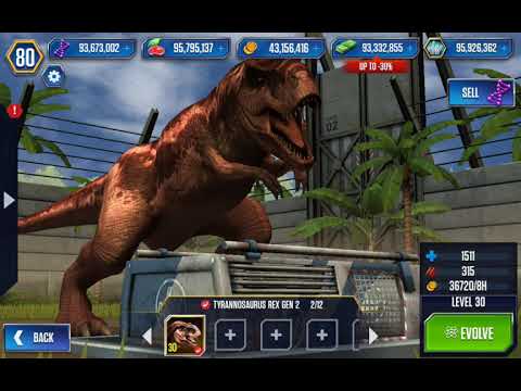 Feeding Tyrannosaurus Rex Gen 2 to MAX 40 LVL || Jurassic World™ The Game