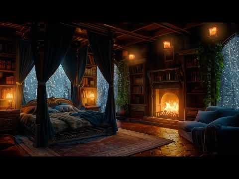 Castle Room Haven with Thunderstorm, Rain & Fireplace Sounds to Sleep Immediately