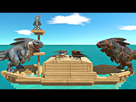 Volcanic Dinosaur War on Ship | Carnivore Dinosaurs vs Volcano Itself-Animal Revolt Battle Simulator