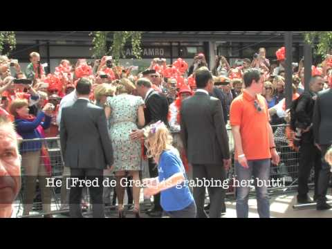 Fred de Graaf grabbes the butt of Queen Maxima during Koningsdag 2014
