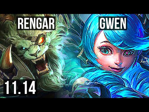 RENGAR vs GWEN (JUNGLE) | 15/1/4, 7 solo kills, Rank 8 Rengar, Legendary | KR Grandmaster | v11.14
