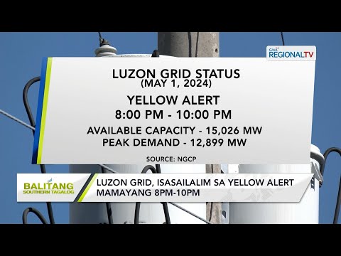 Balitang Southern Tagalog: Luzon Grid, isasailalim sa yellow alert mamayang 8PM –100PM